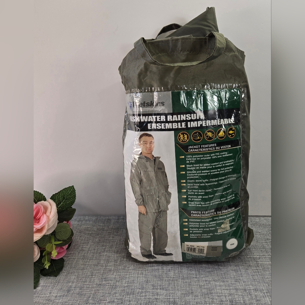 Vintage Wetskins‎ Dry Wear Rain Suit Unisex Green Waterproof Jacket Pants Sz XXL